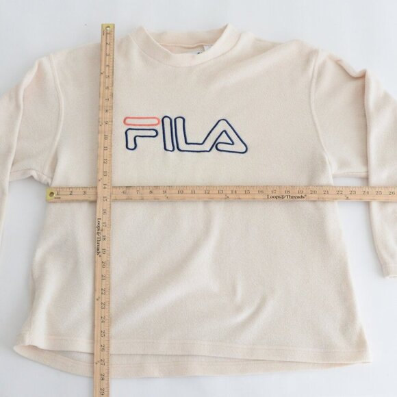 Vintage Fila Cream Embroidered Logo Crew Neck Fleece Sweater Medium - Picture 3 of 10